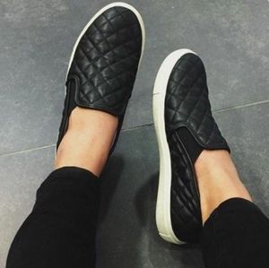 black leather quilted slip on sneakers